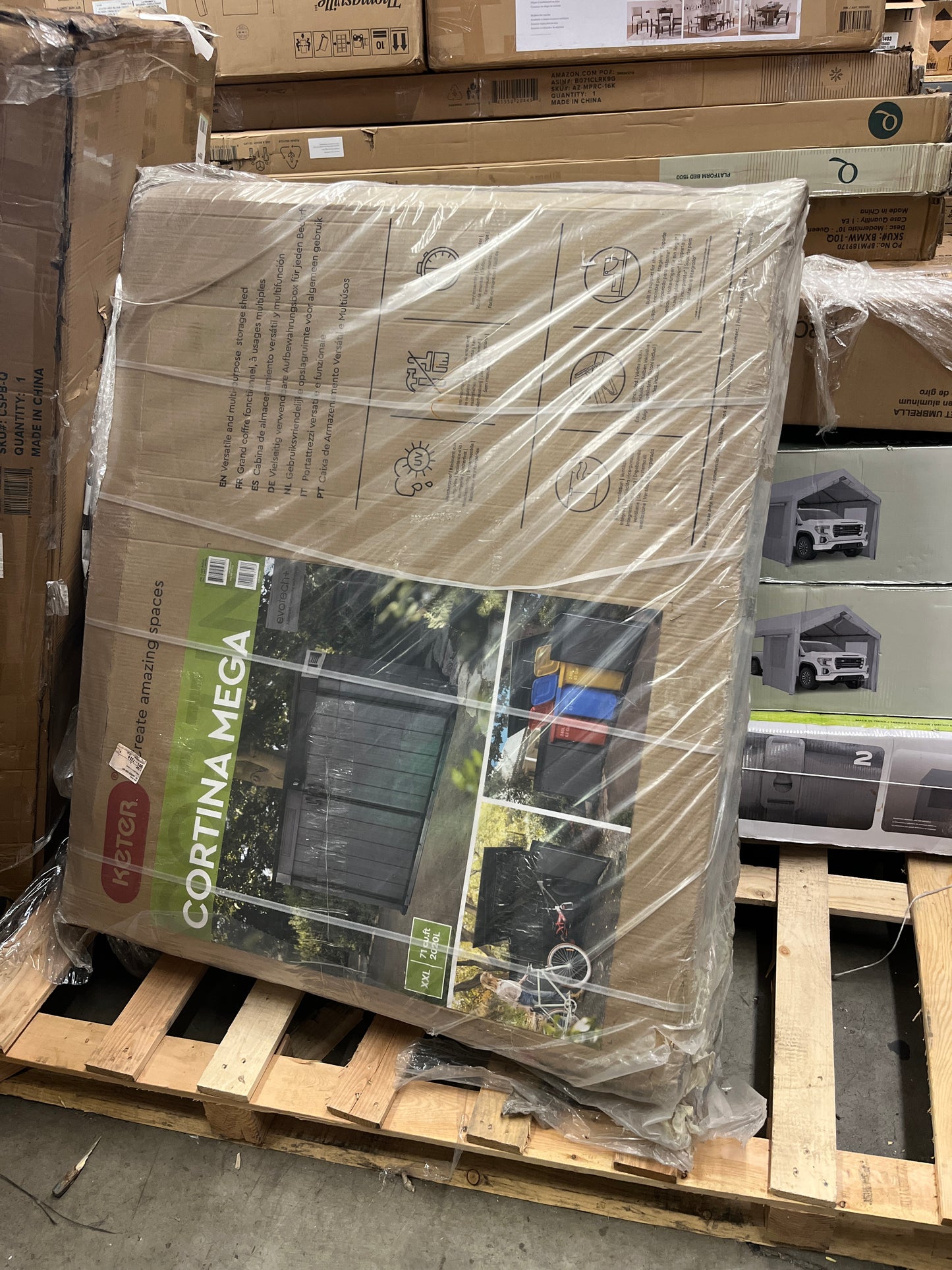 NEW, Sealed - Keter Cortina Mega Premium Modern Horizontal Outdoor Storage Shed - Retail $579