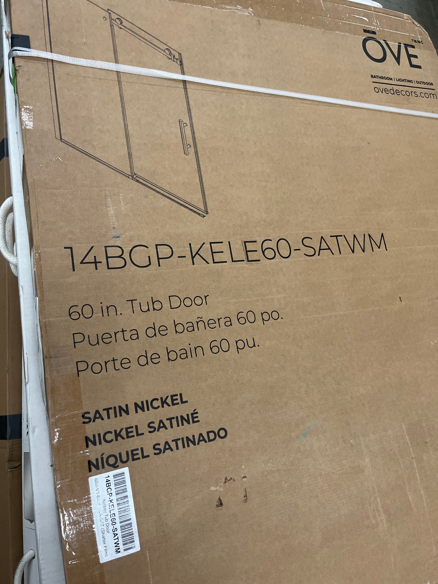 NEW - OVE Decors Kelsey 60" Tub Door - Retail $589