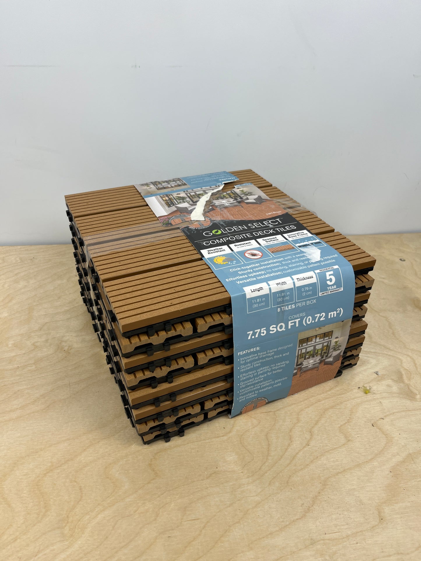 Golden Select Light Brown Composite Deck Tiles, 8 Pack