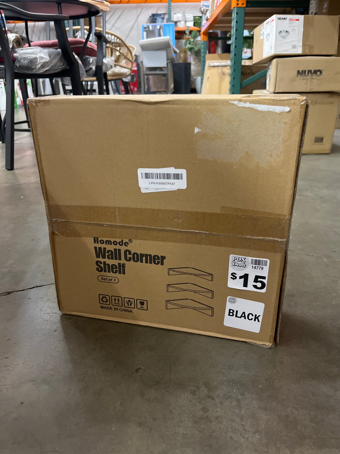 Homode Black Corner Floating Shelves, Set of 3 Corner Shelves Wall Mounted with Cable Hole