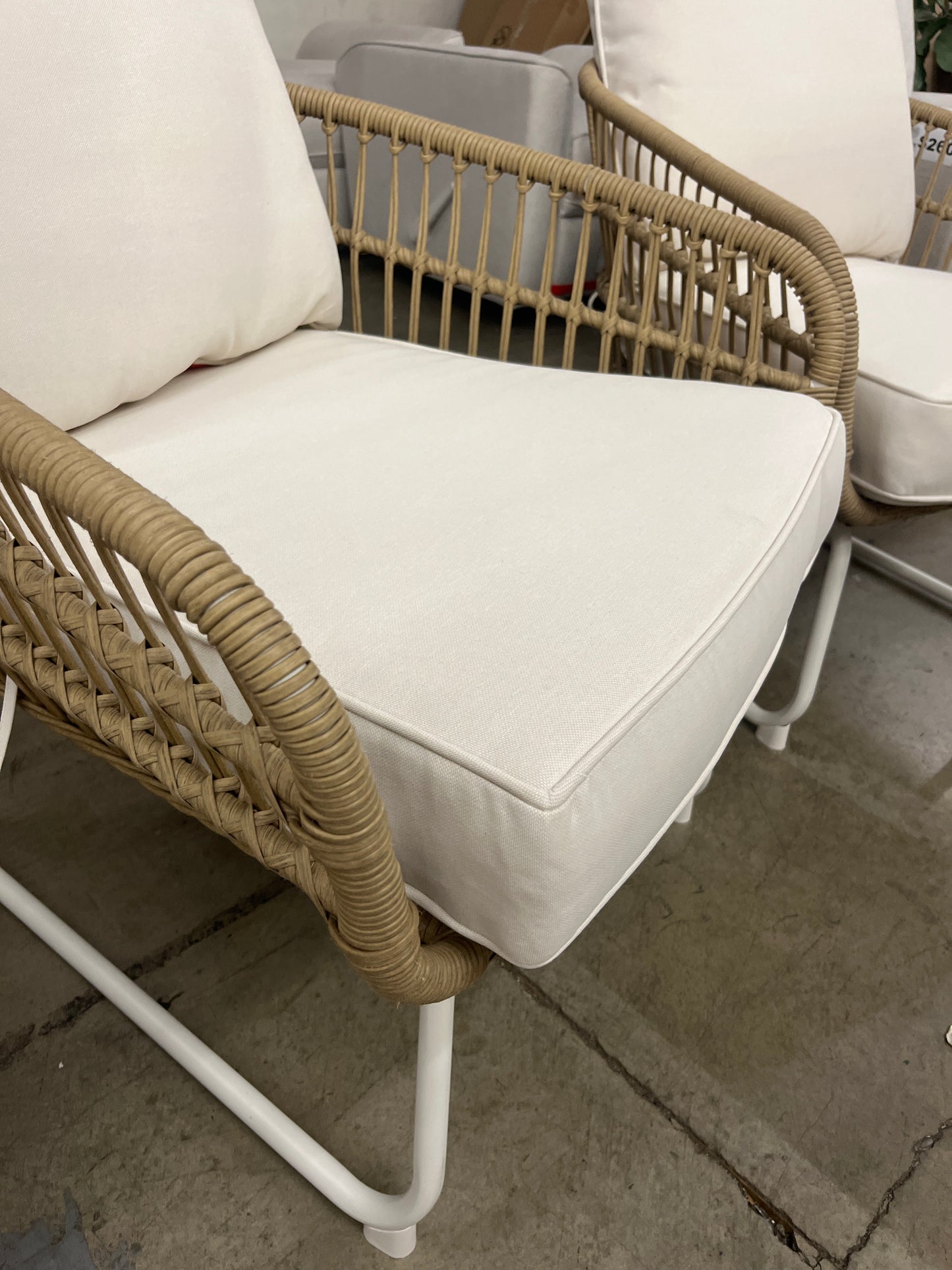 2pc Southport Linen Outdoor Patio Chairs with Metal Legs, Club Chairs Natural/White - Threshold: Wicker Accent, Weather-Resistant