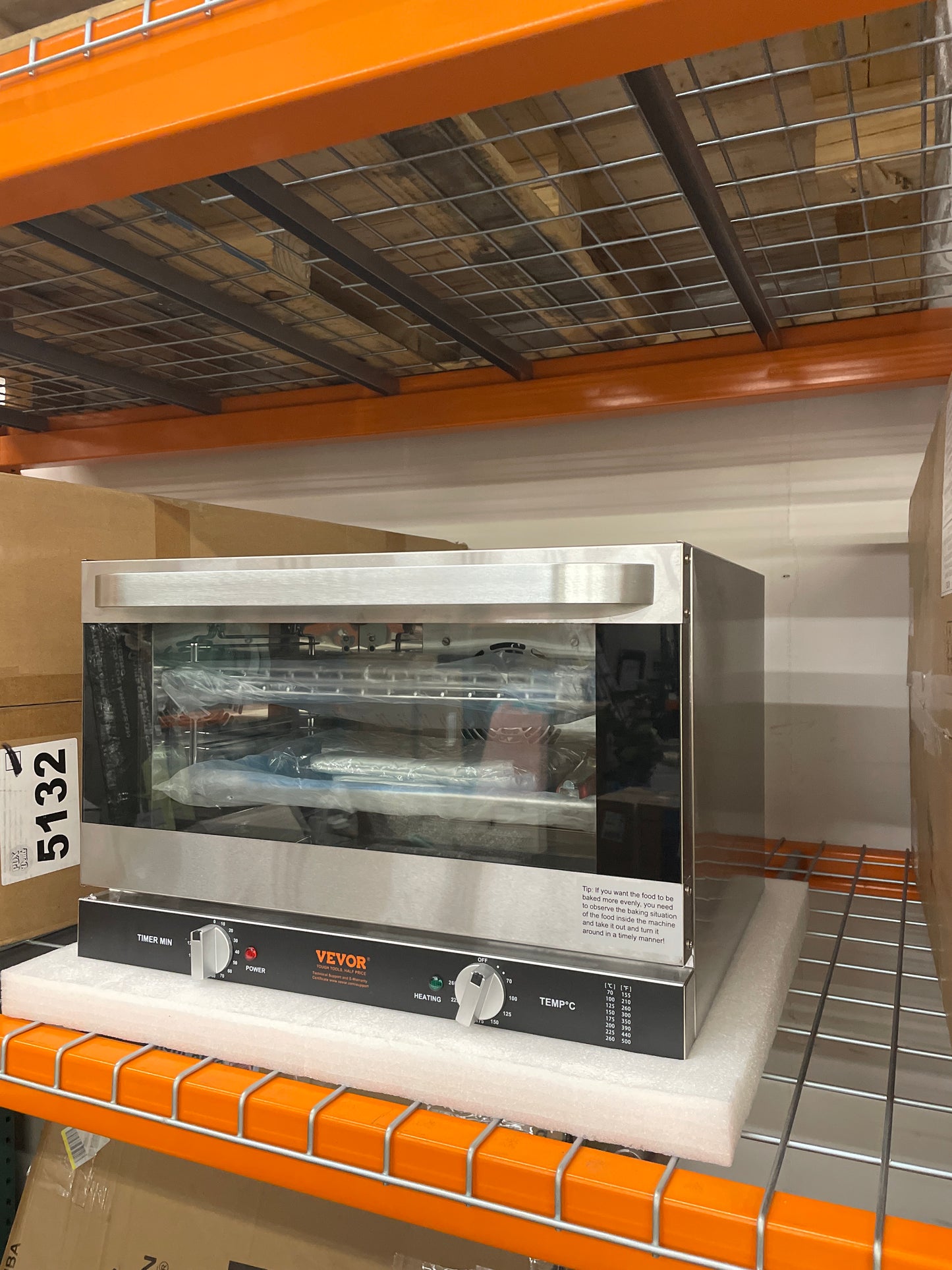 NEW - VEVOR Commercial Convection Oven, 47L, 1600W, 4-Tier Design, Glass Door, Countertop Size, Includes Racks & Trays