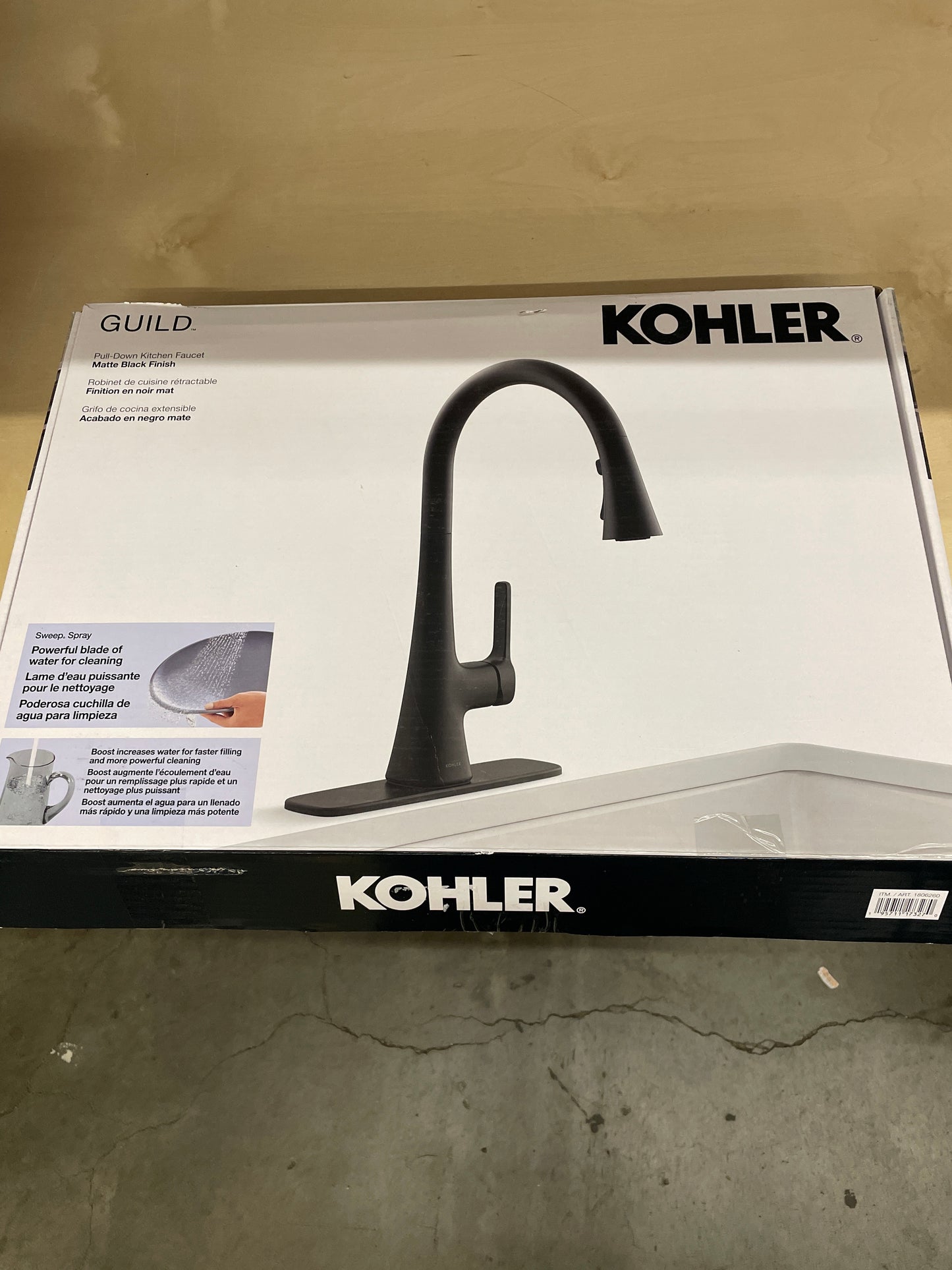 NEW - Kohler Guild Matte Black Pull-down Kitchen Sink Faucet with Three-function Sprayhead