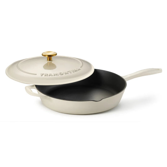 Tramontina 12" Enameled Cast Iron Skillet with Lid, Latte