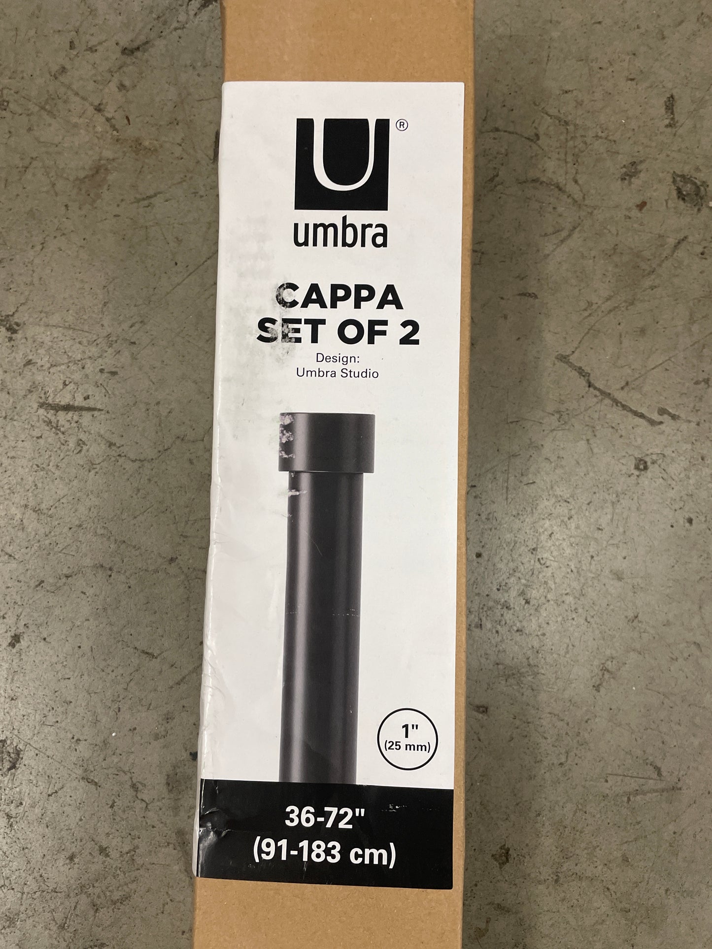 Umbra Cappa Curtain Rod, Includes 2 Matching Finials, Brackets & Hardware 36-72” Black
