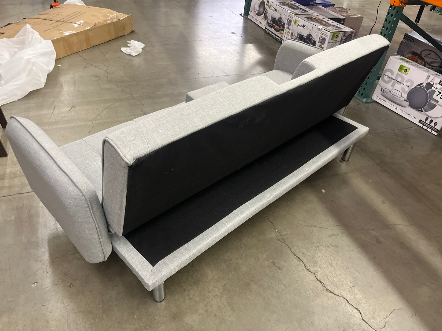 NEW - Grey Adjustable Futon with Cup Holders