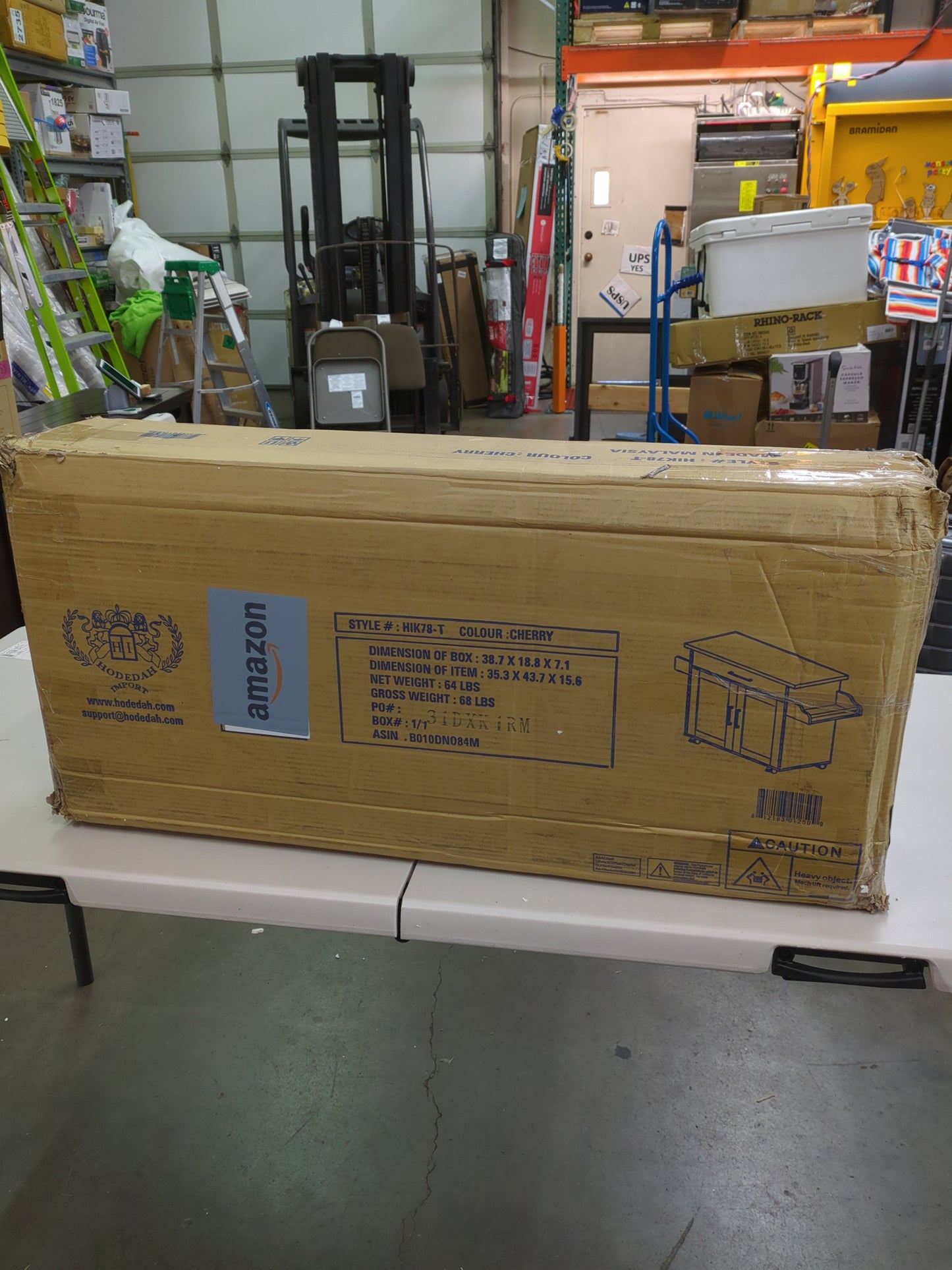 NEW - Hodedah Kitchen Island with Spice Rack, Towel Rack & Drawer, Cherry - Retail $74