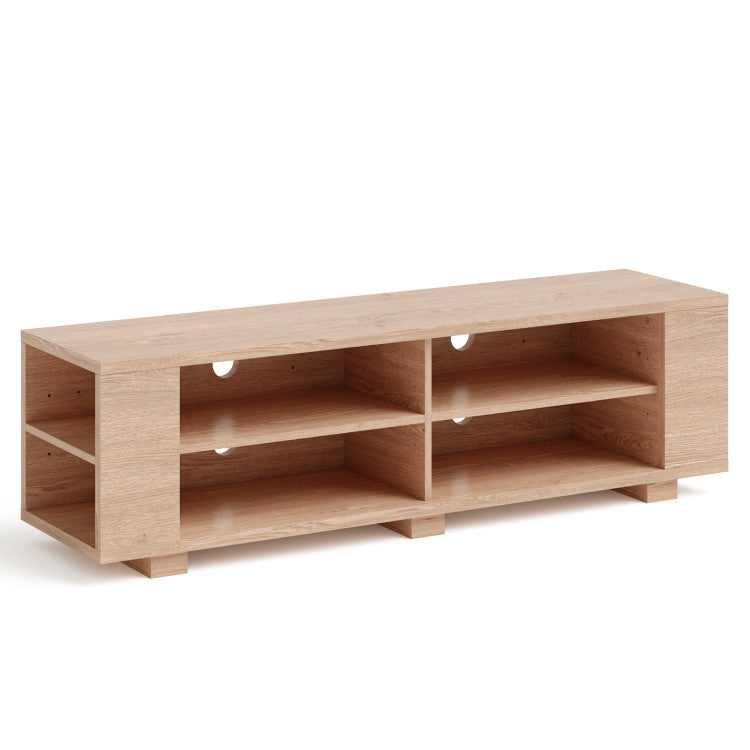 Costway 59 Inch Console Storage Entertainment Media Wood TV Stand - Natural