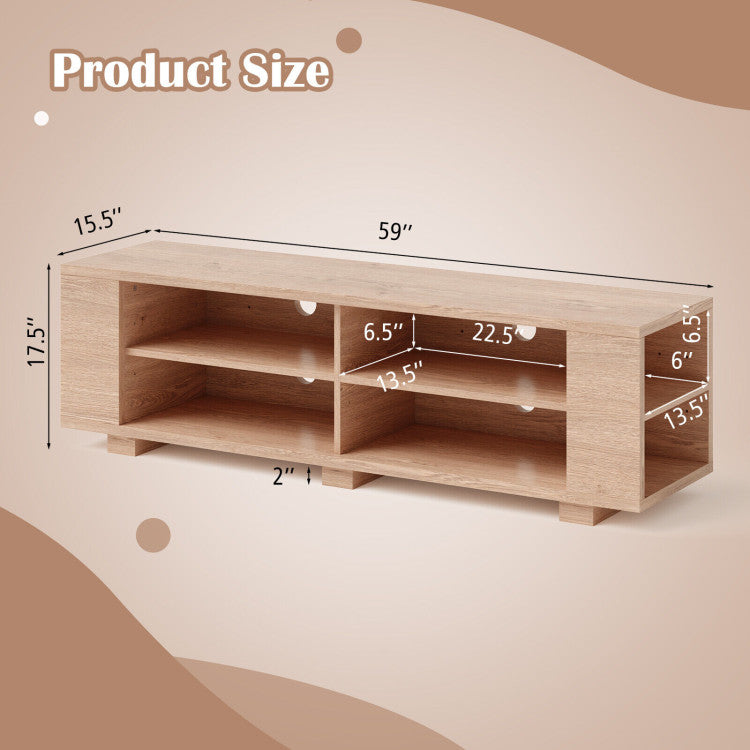 Costway 59 Inch Console Storage Entertainment Media Wood TV Stand - Natural