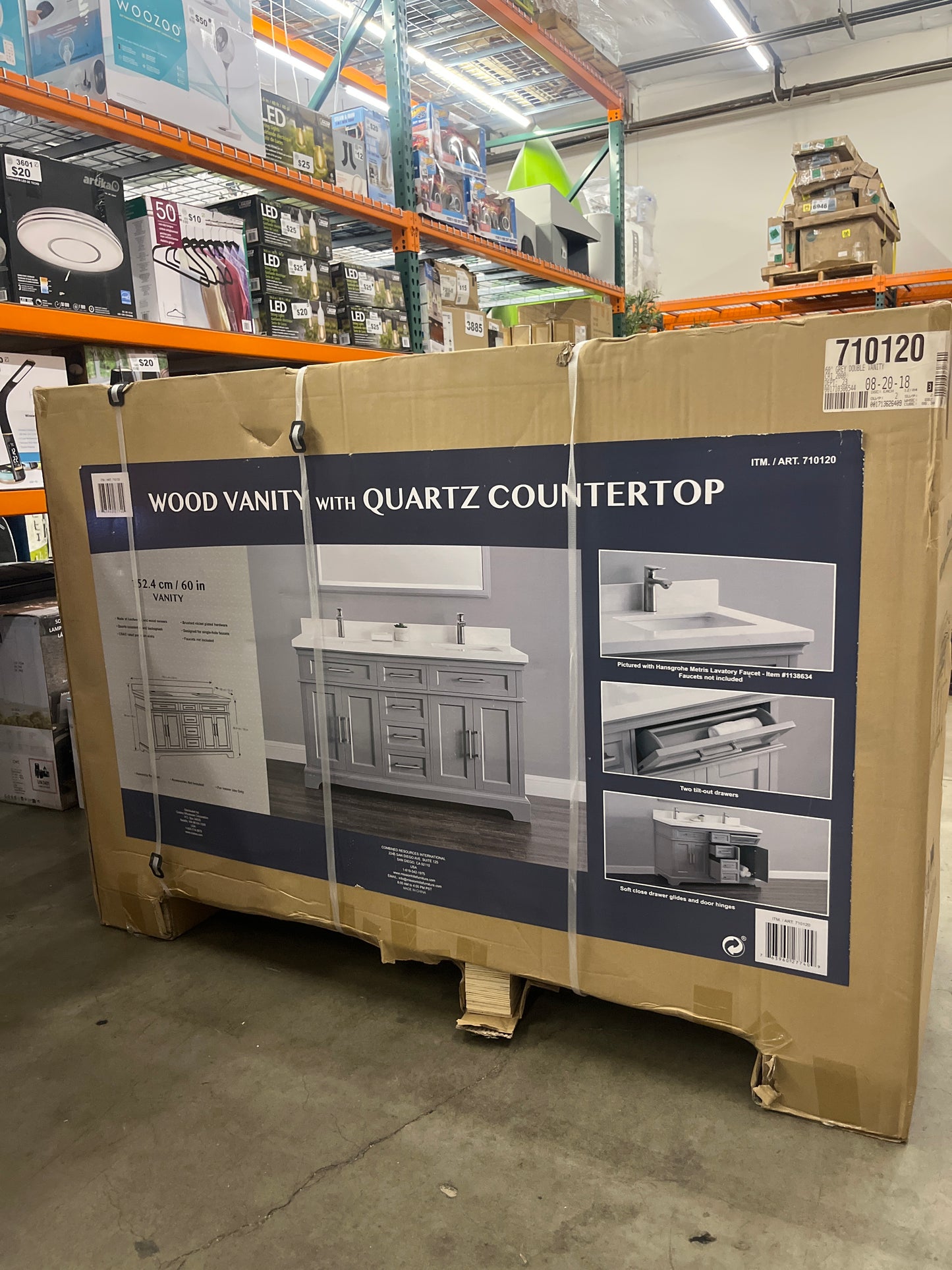 NEW - Costco Mission Hills 60” Gary Double Sink Vanity with Quartz Top - Retail $1099