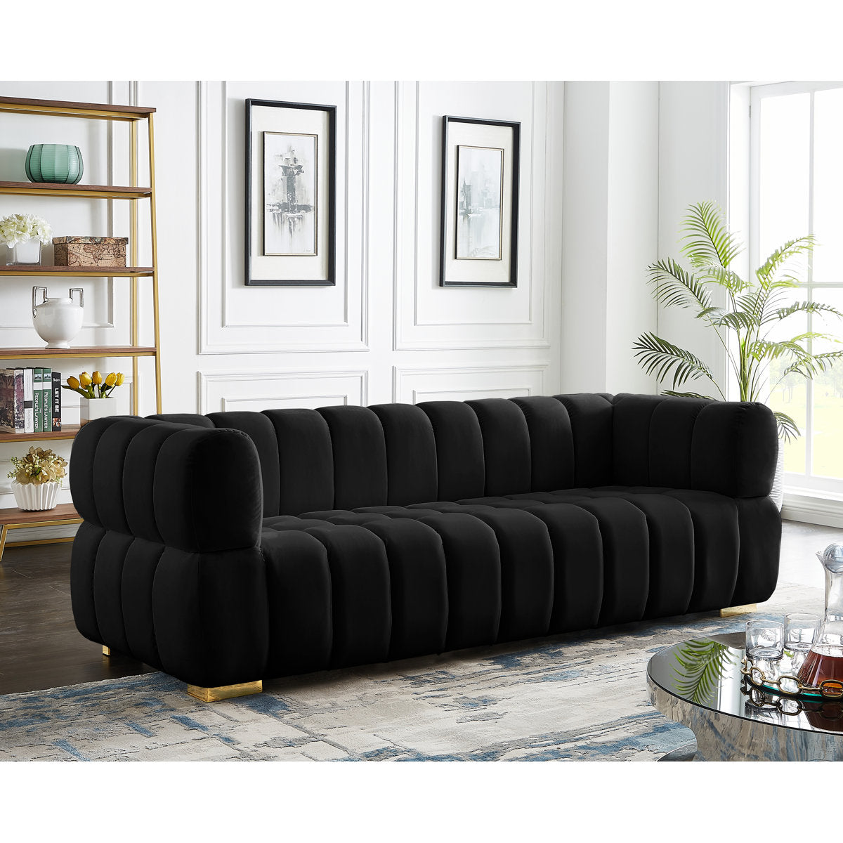 Carlan 91" Velvet Tuxedo Arm Sofa