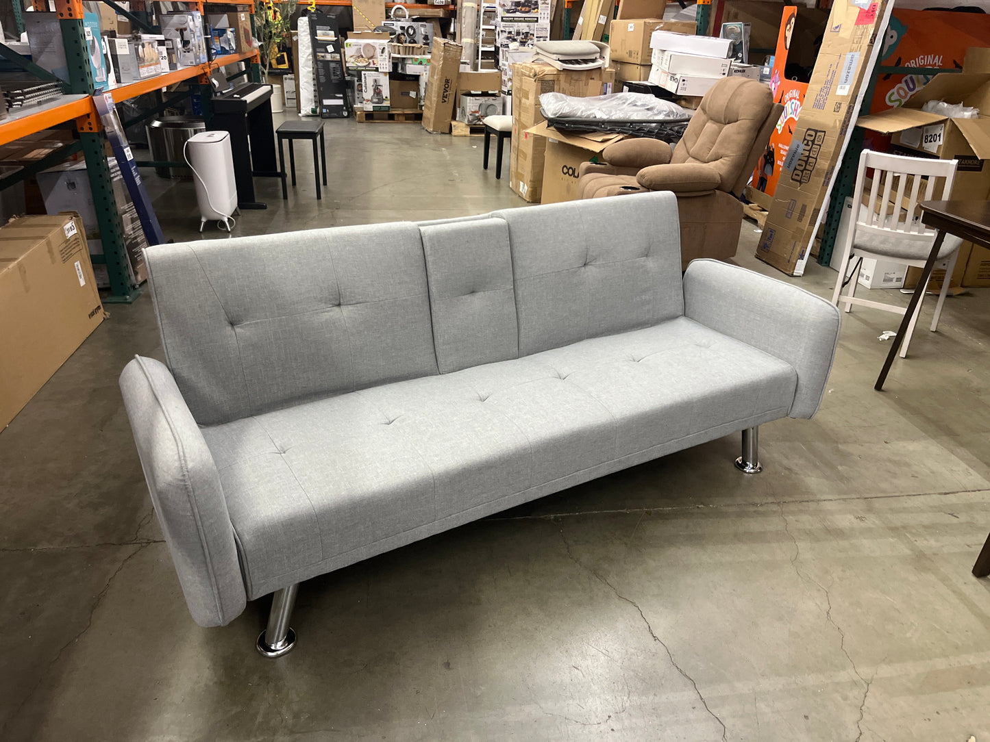 NEW - Grey Adjustable Futon with Cup Holders