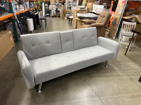 NEW - Grey Adjustable Futon with Cup Holders