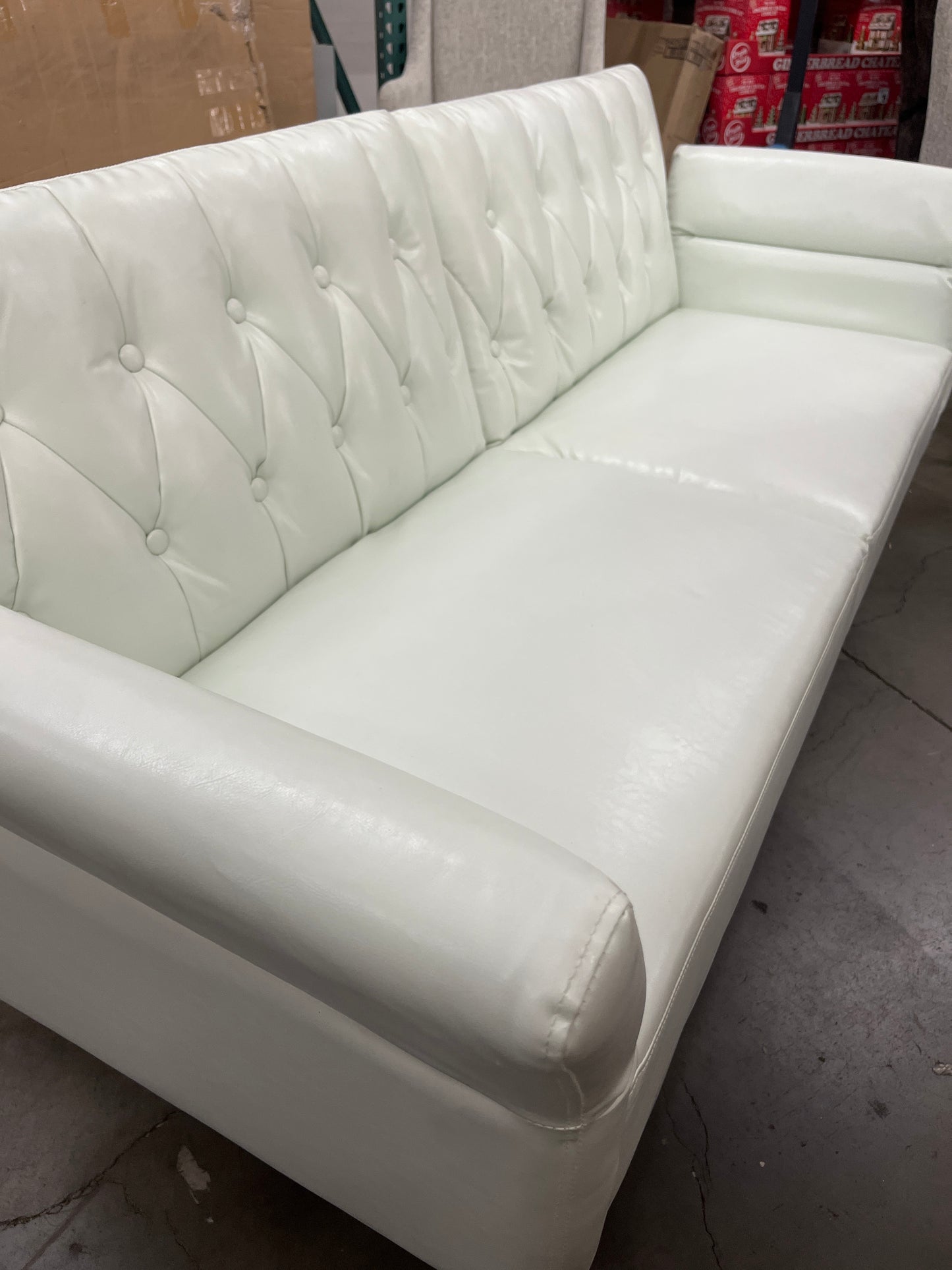 NEW - Elevon Futon Couch, Convertible Futon Sofa Bed, Faux Leather Folding Recliner Sleeper, Modern Lounge Sofa with Adjustable Armrests and Pillow for Living Room, Small Space, Office, Apartment, White - Retail $270