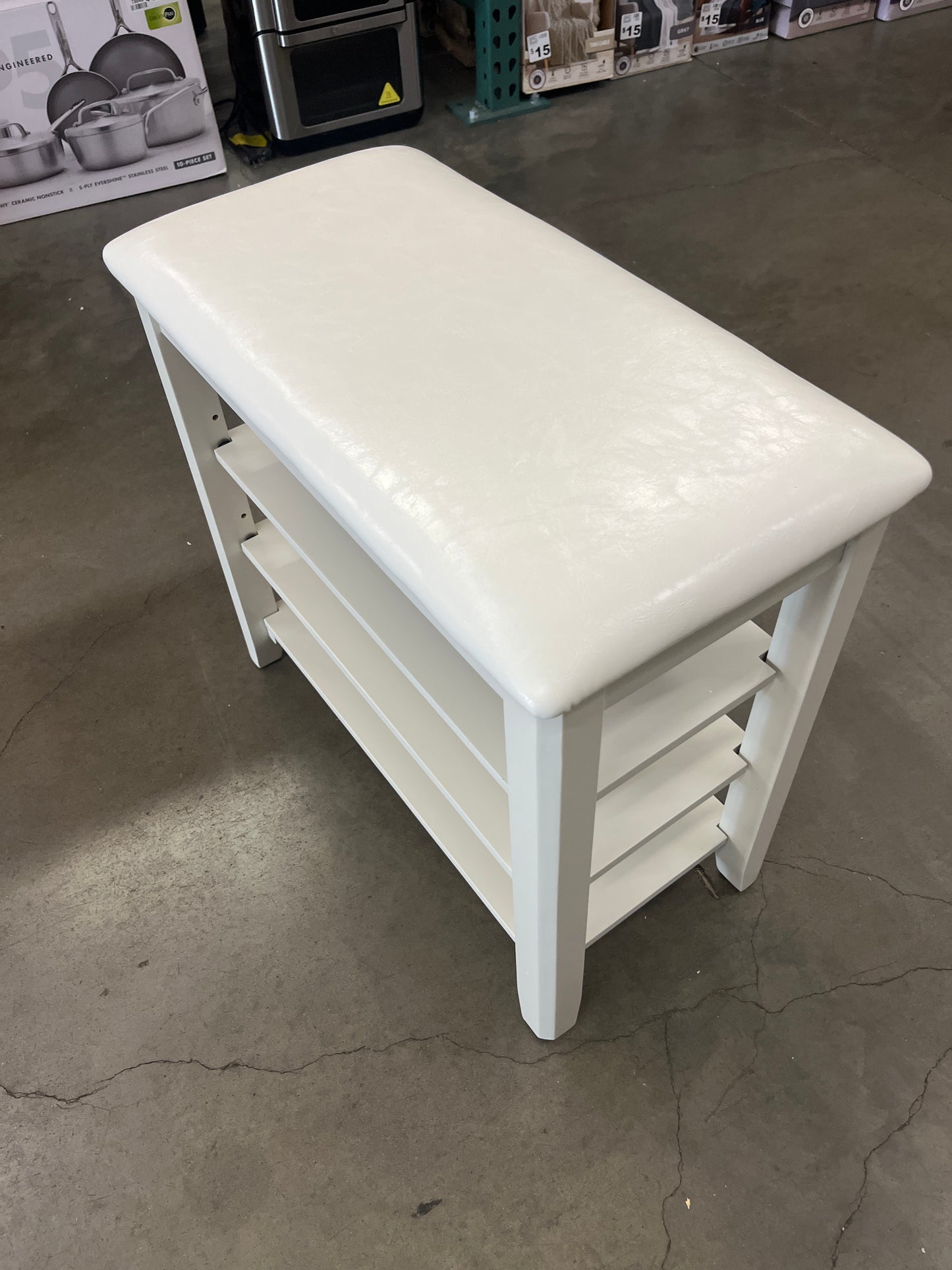 Shoe Bench with Leather Cushion, 3 Tiers Shoe Storage Bench