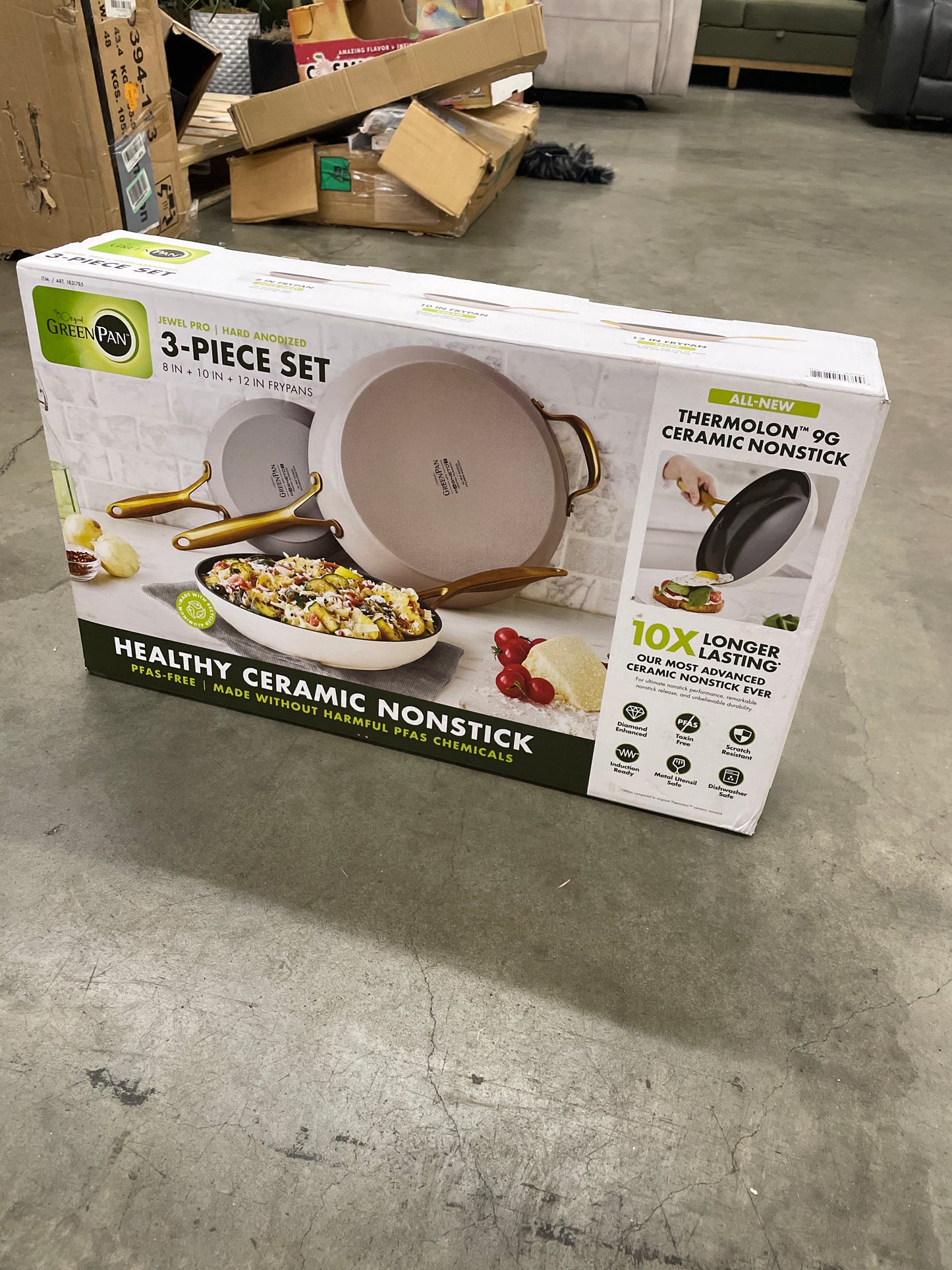 GreenPan Jewel Pro Ceramic Non-Stick 3-piece Fry Pan Set - Retail $75