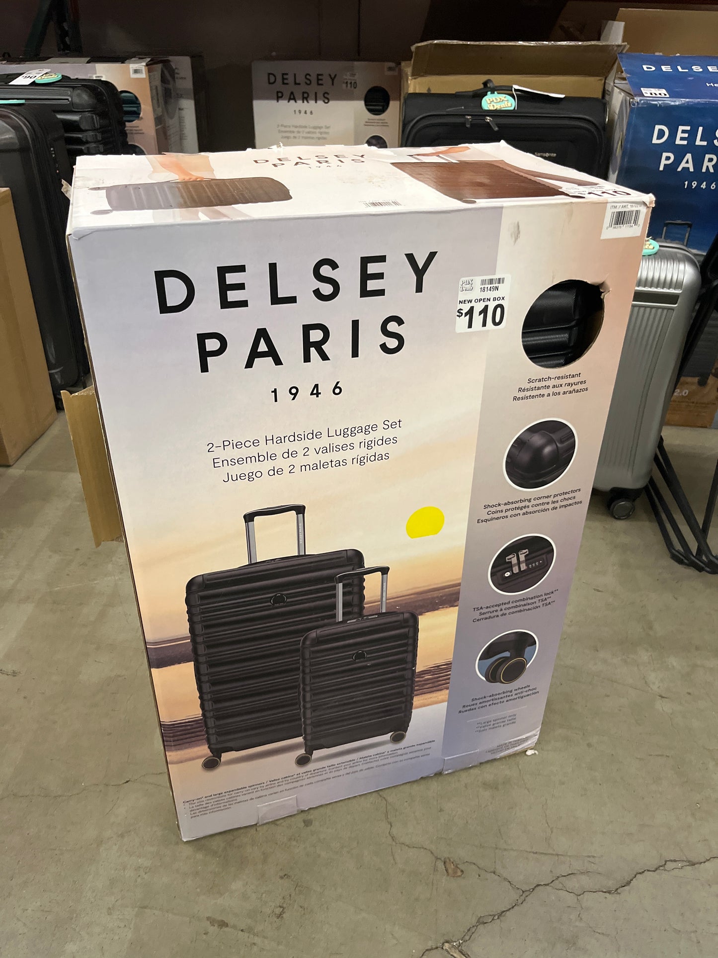 NEW - Delsey Paris Black Hardside Luggage Set