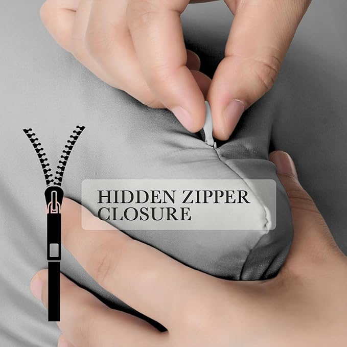 Softhour Premium Satin Pillow Cases with Zipper Closure, Queen Size 20 x 30 Inches, Dark Gray