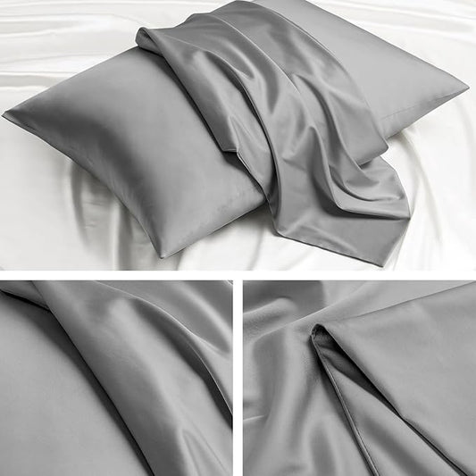 Softhour Premium Satin Pillow Cases with Zipper Closure, Queen Size 20 x 30 Inches, Dark Gray