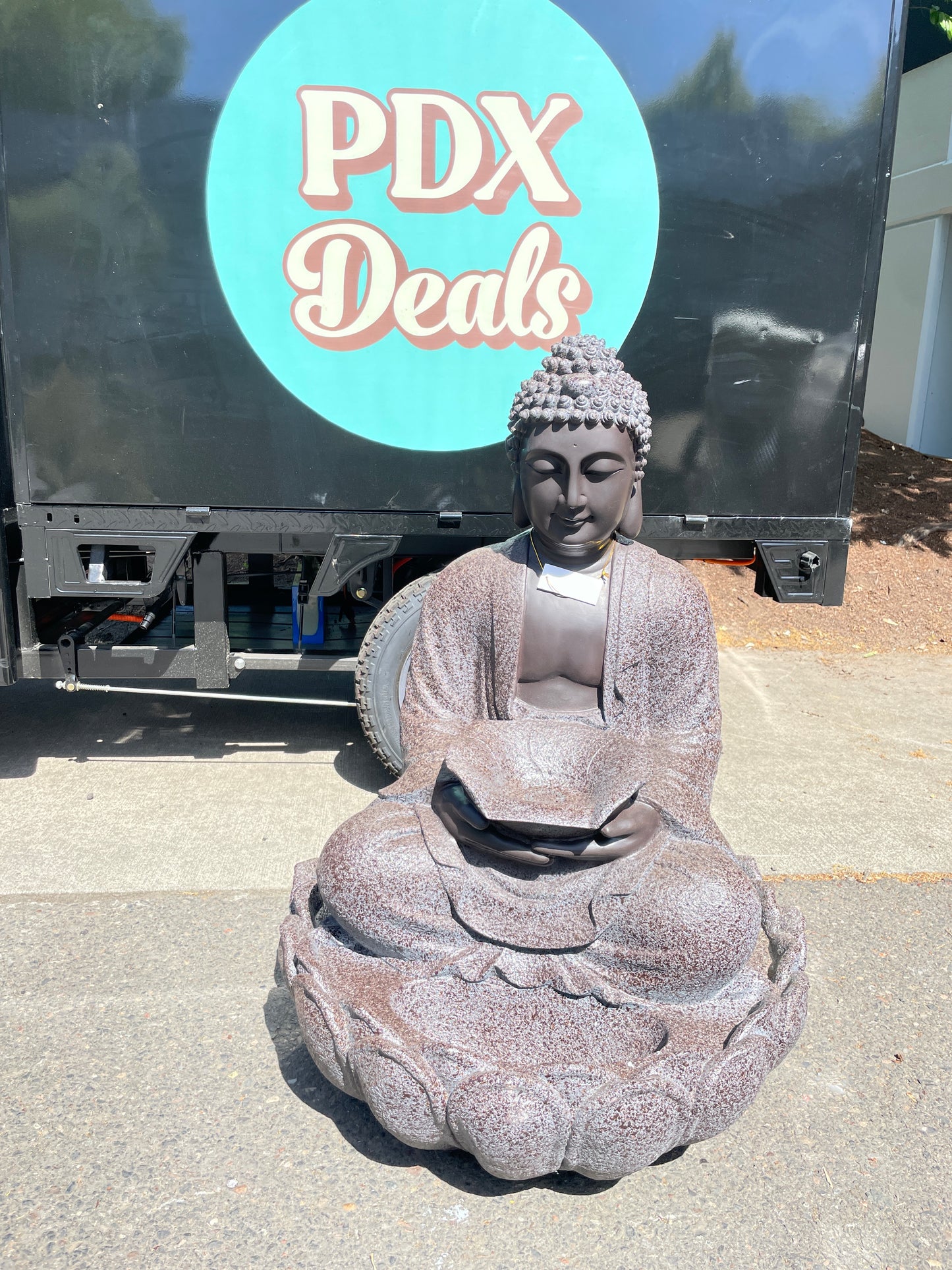 33" Sitting Buddha Waterfall Fountain with LED Accent Lighting - Retail $400