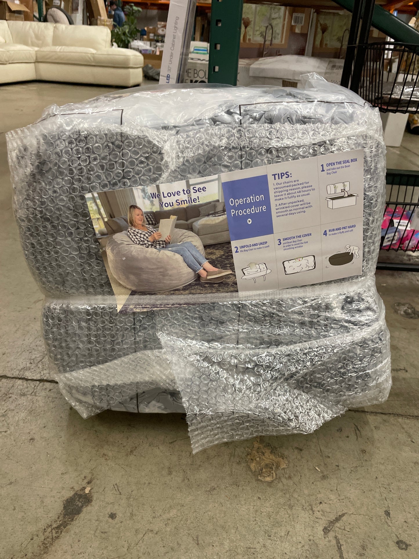 Large Bean Bag Chair: 3 ft Memory Foam Bean Bag Chairs for Adults/Kids,Bean Bag Chair with Fillings,Soft Faux Fur Fabric - Dutch Velvet, Grey, 3 Foot - Retail $60