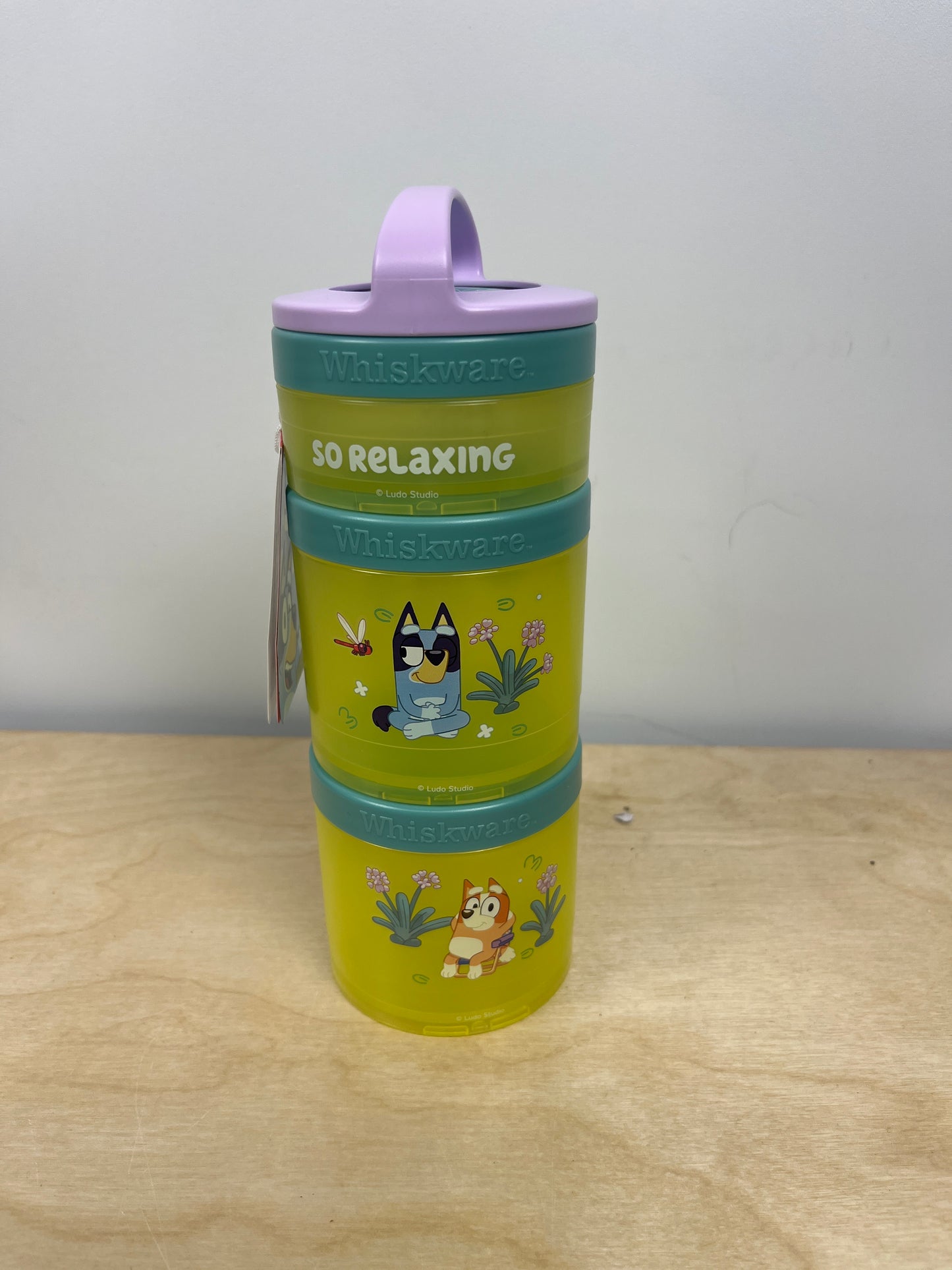 Whiskware Bluey Stackable Snack Containers for Kids and Toddlers, 3 Stackable Snack Cups for School and Travel, Bluey and Bingo, So Relaxing! - Retail $15