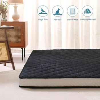 MAXYOYO QUEEN Diamond Patterned Futon Mattress, Extra Thick Japanese Floor Mattress Quilted Mattress Topper, Folding Floor Lounger Guest Bed Padded Sleeping Pad for Touring Car Camping, Black - Retail $157