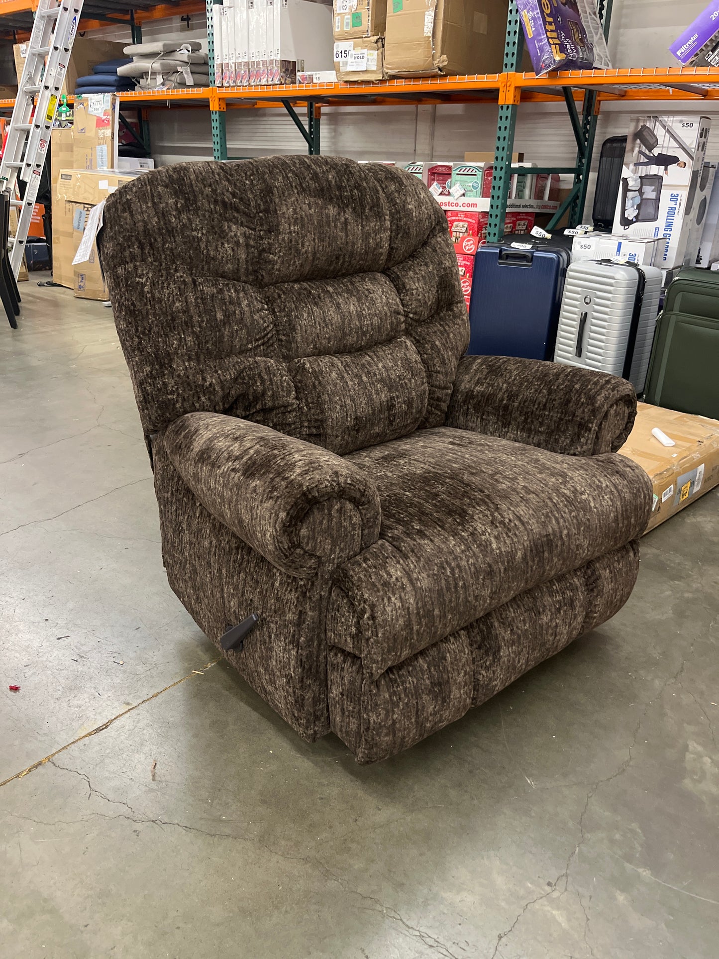 NEW - Signature Design by Ashley Dark Brown Movie Man Classic Tufted Velvet Manual Zero Wall Recliner - Retail $690