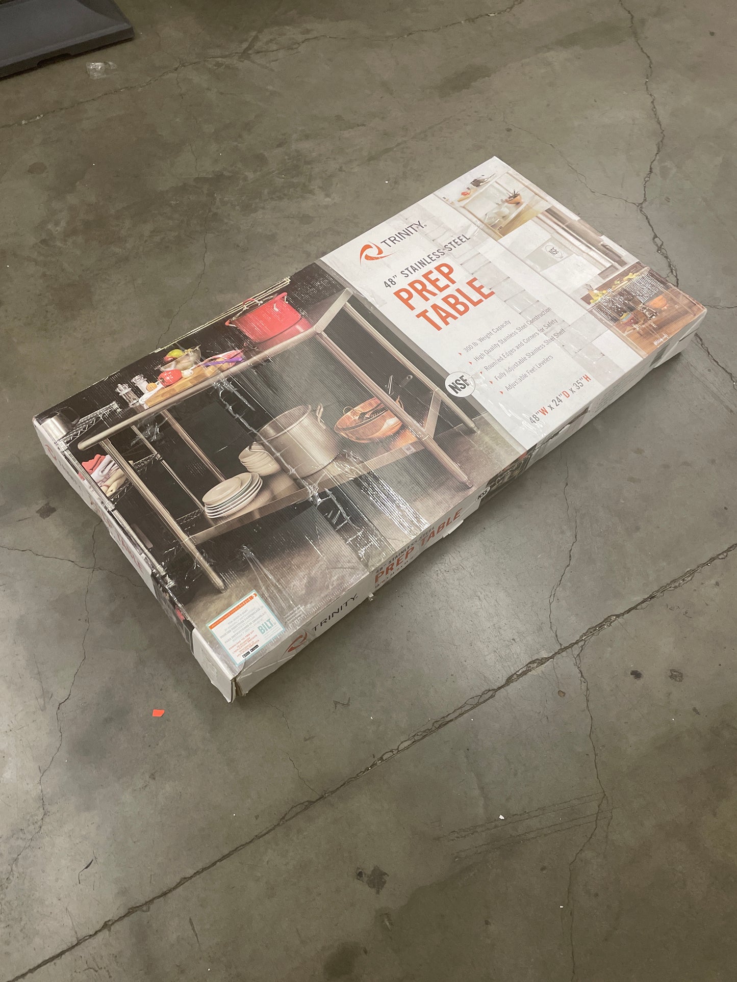 TRINITY NSF Prep/Work Table with Adjustable Shelf, 48"L x 24"W x 34-36"H, Stainless Steel