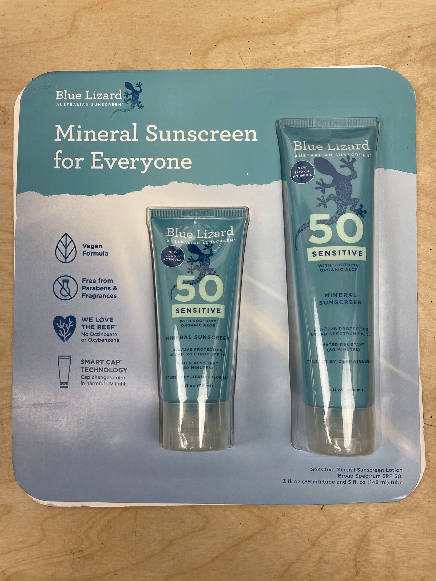 Blue Lizard AU Mineral Sunscreen SPF 50 3 fl. oz (89 ml) tube and 5 fl.  oz (148 ml) tube