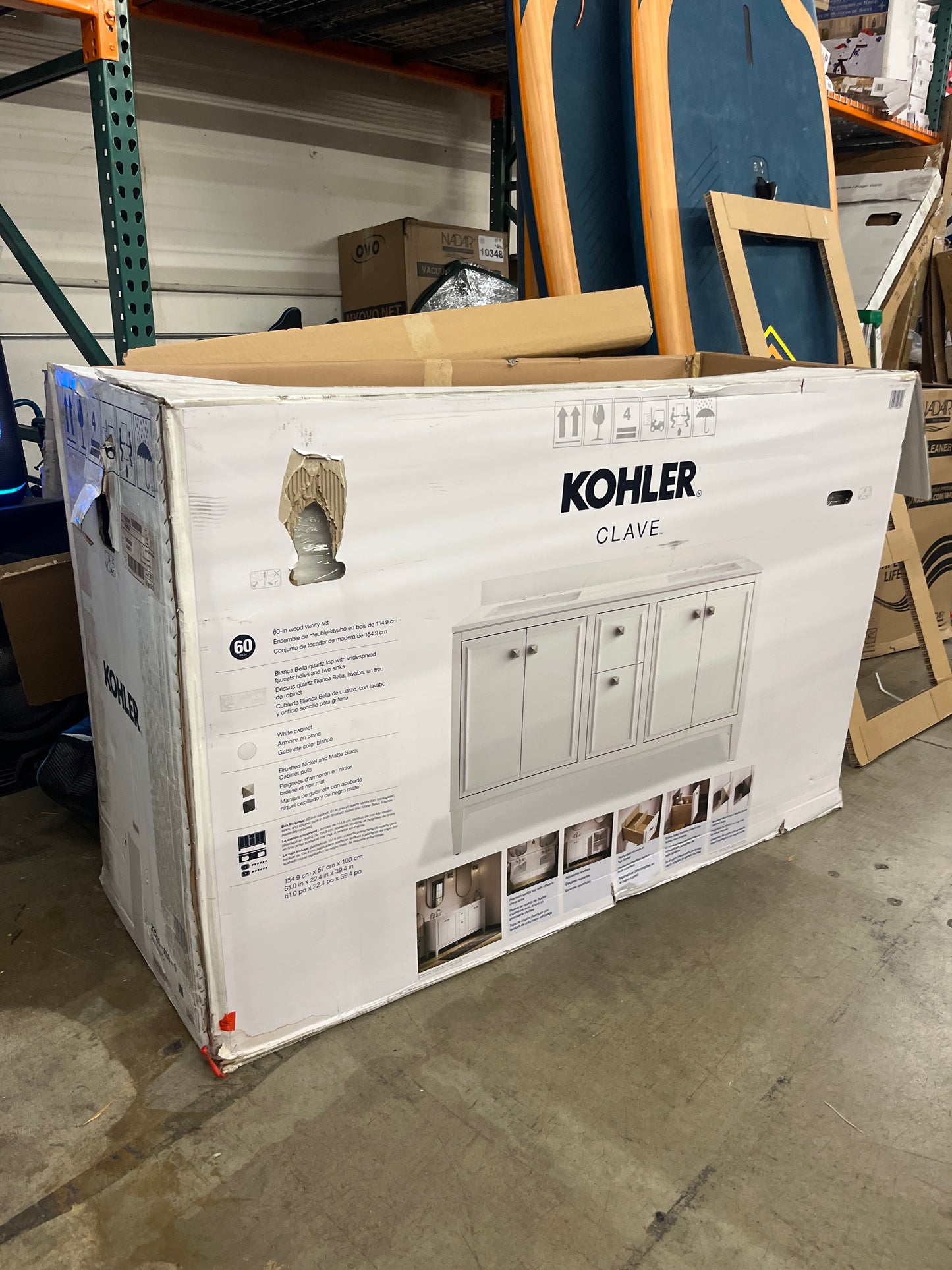 NEW - Kohler Clave 60" Bathroom Vanity Cabinet with Sink and Quartz Top