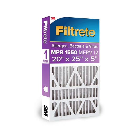 Filtrete Air Filter 20x25x5, MPR 1550 MERV 12, Ultra Allergen, Bacteria, and Virus Deep Pleat Filter