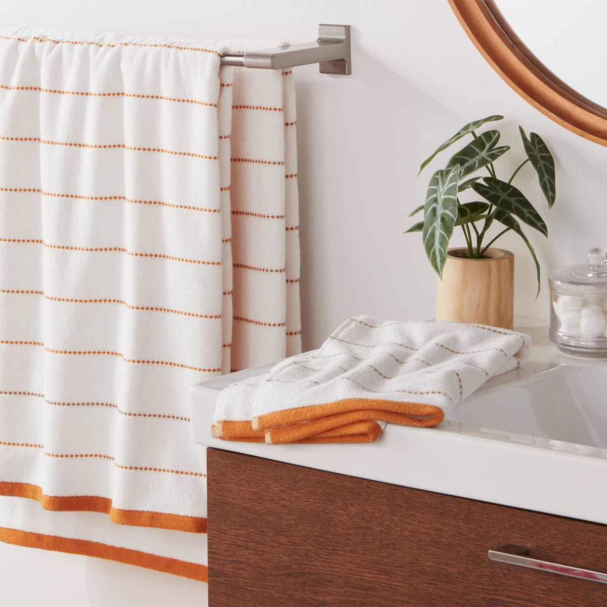 2pc Modern Pinstripe Bath Towel  White/Yellow - Threshold™