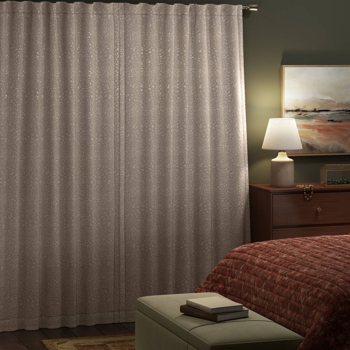 50"x63" Blackout Embossed Velvet Curtain Panel Brown - Threshold™: UV Protection, Recycled Polyester, Tiger Print