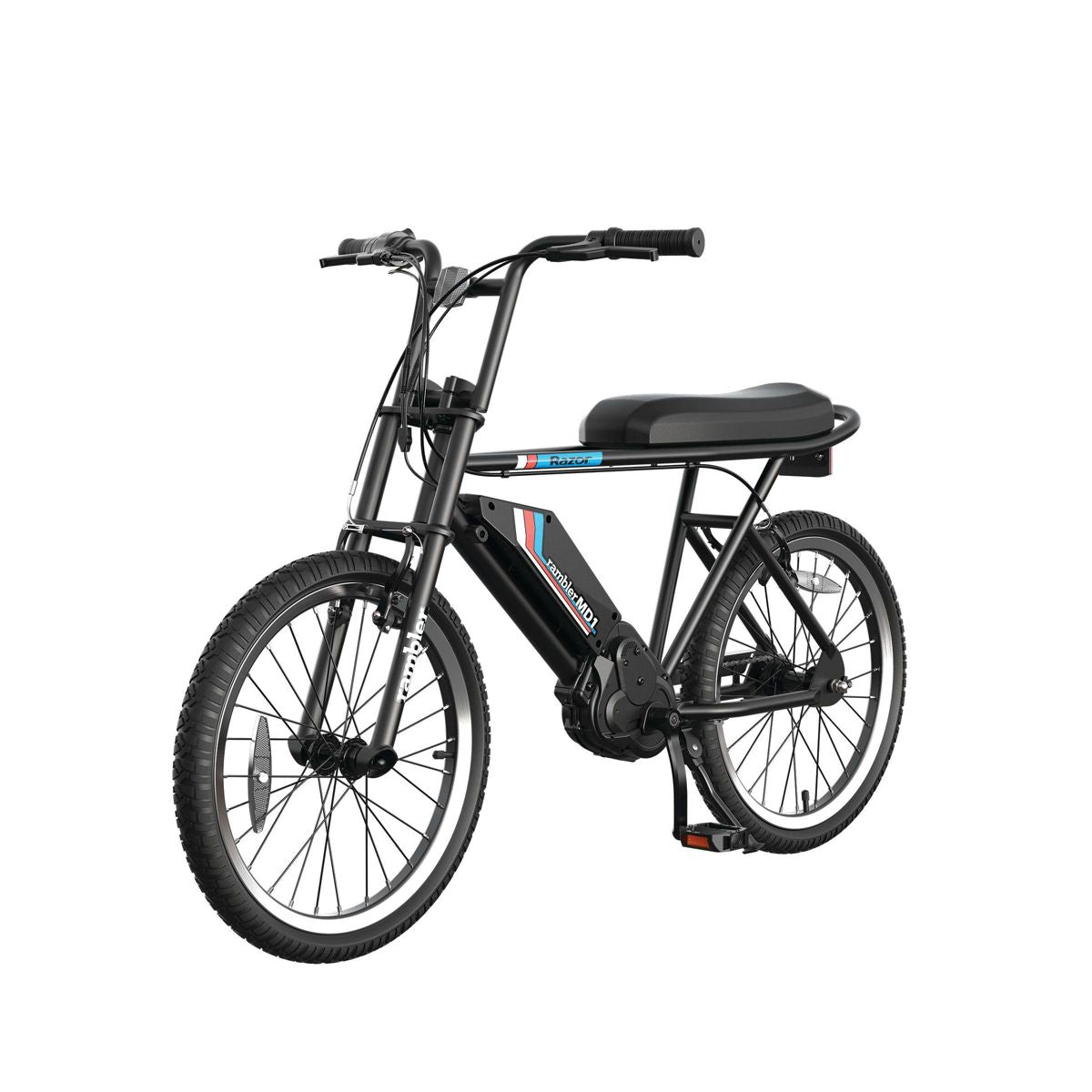 Razor Rambler MD1 Kids Ebike 20" Step-Over Electric Cruiser Bike - Black: Steel Frame, Twist Throttle