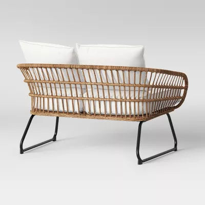 Southport Outdoor Patio Loveseat with Metal Legs - Natural/White - Threshold: Wicker Steel Frame, Weather-Resistant, 2-Seater Couch