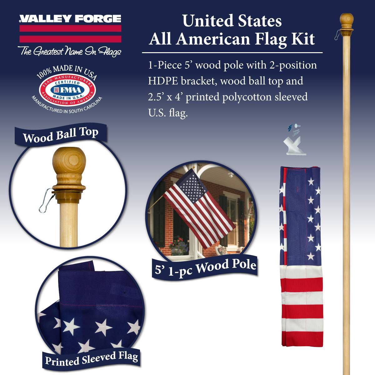 Valley Forge Flag 50"x62" Wood Pole Flag
