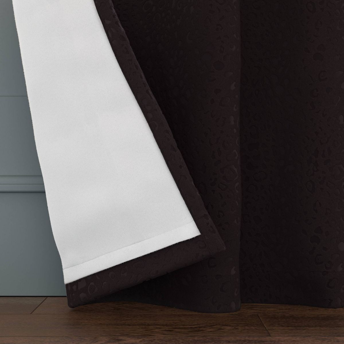 50"x63" Blackout Embossed Velvet Curtain Panel Black - Threshold™: Tiger Print, UV Protection, Recycled Polyester