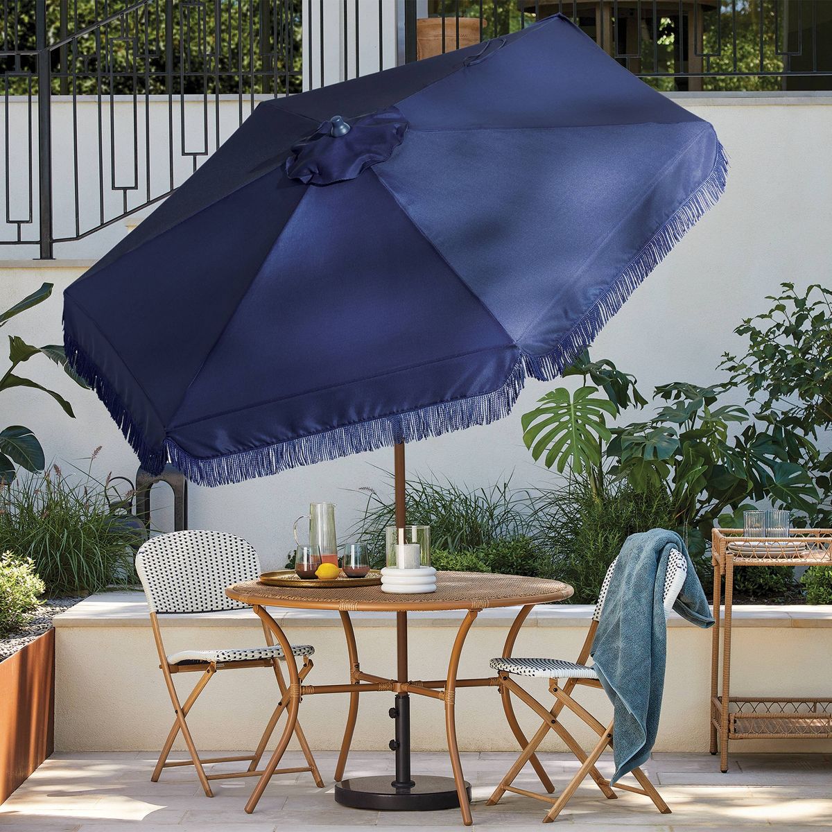 7.5" Round Fringe Valance Outdoor Patio Umbrella Navy Blue - Threshold™