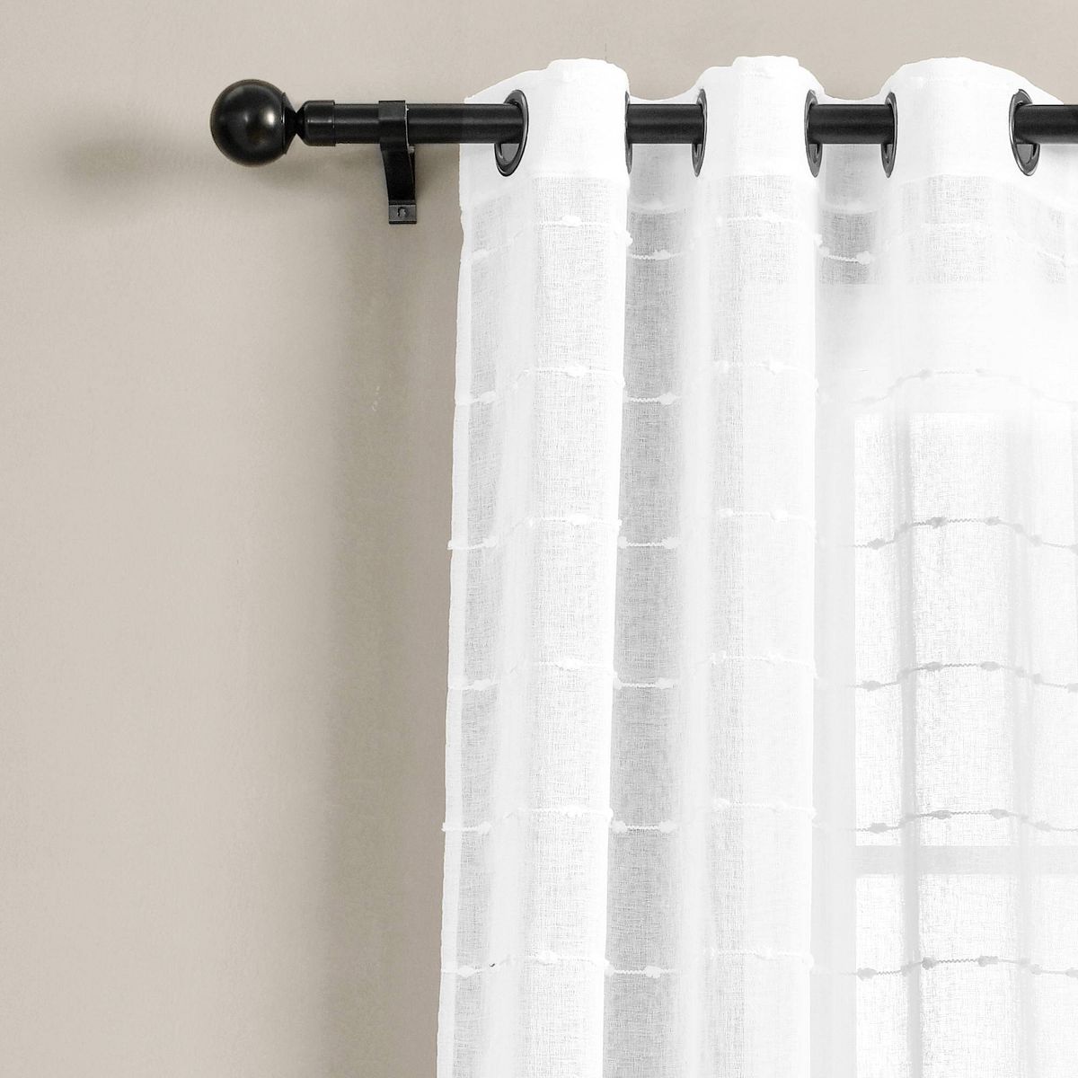 Set of 2 (108"x38") Farmhouse Textured Grommet Sheer Window Curtain Panels Bleach White - Lush Décor: Light Filtering, Polyester