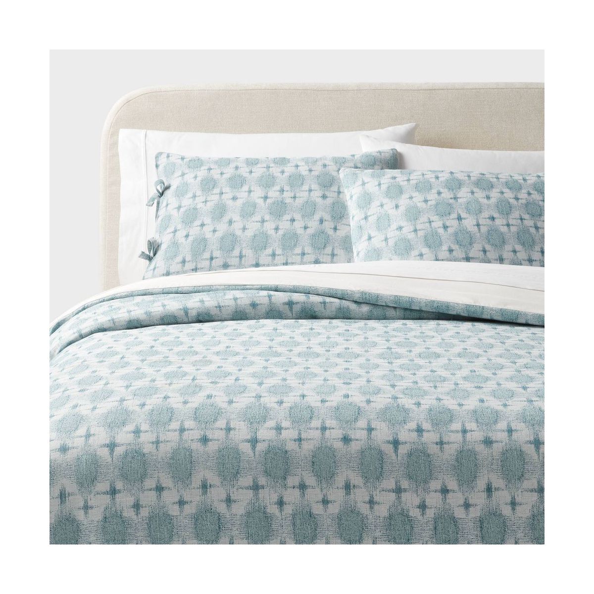 King Yarn Dye Ikat Duvet Cover and Sham Set Ivory/Teal Blue/Light Teal Blue - Threshold: Cotton Jacquard, Zippered Closure, OEKO-TEX Certified