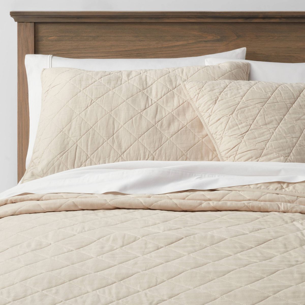 Standard Diamond Stitch Cotton Linen Quilt Sham Khaki - Threshold™: OEKO-TEX Certified, Woven Texture, No Flange Design