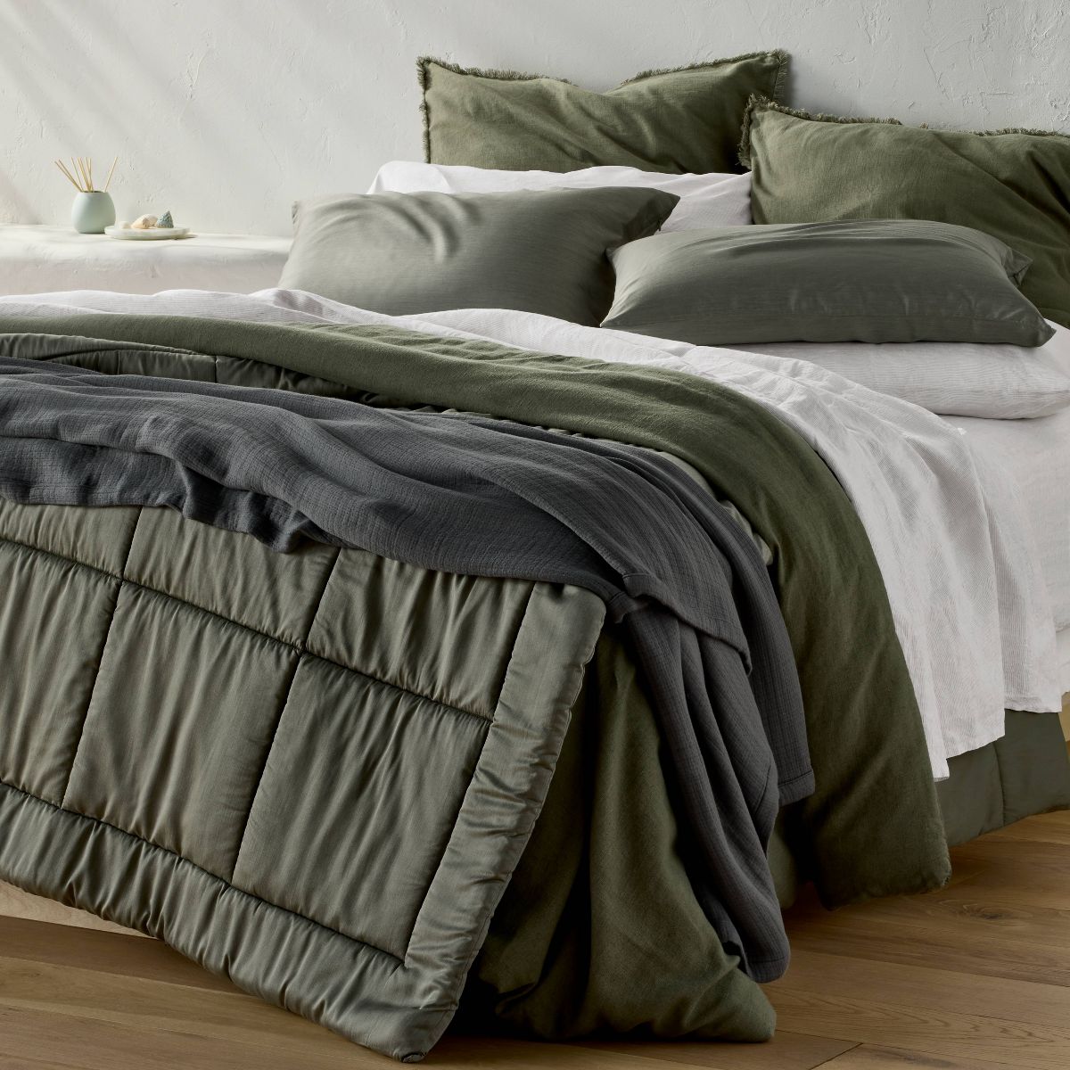 King 100% Linen Pillowcases Gray Micro Striped - Casaluna™