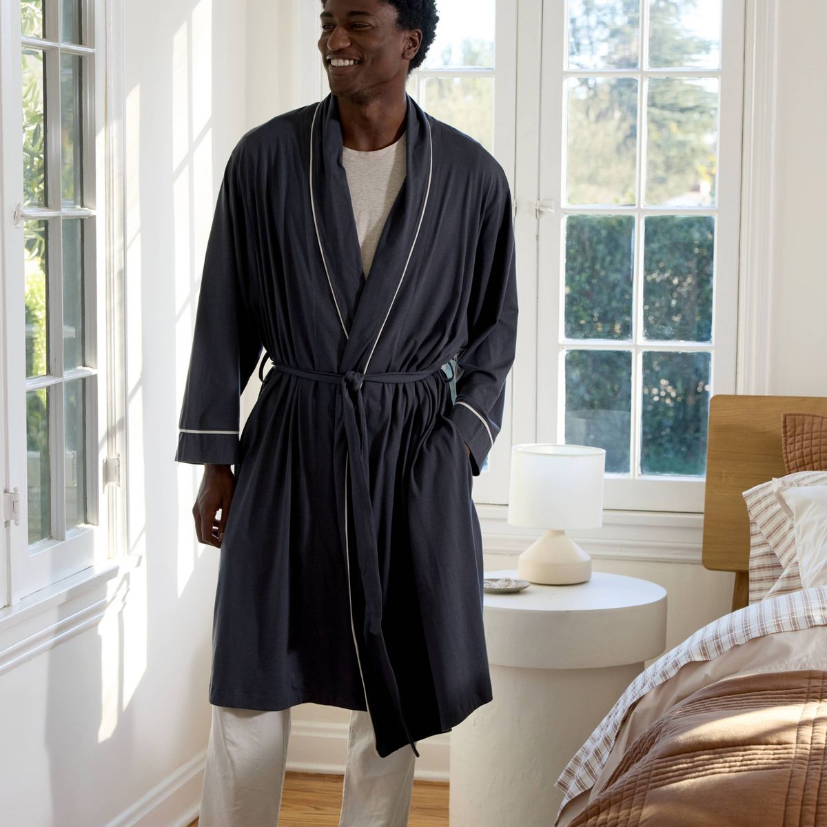 S/M Jersey Lounge Robe Charcoal - Parachute for Target