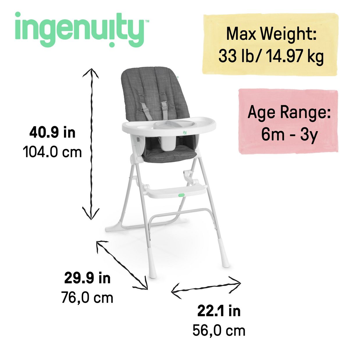 Ingenuity Sun Valley Compact High Chair – Gray