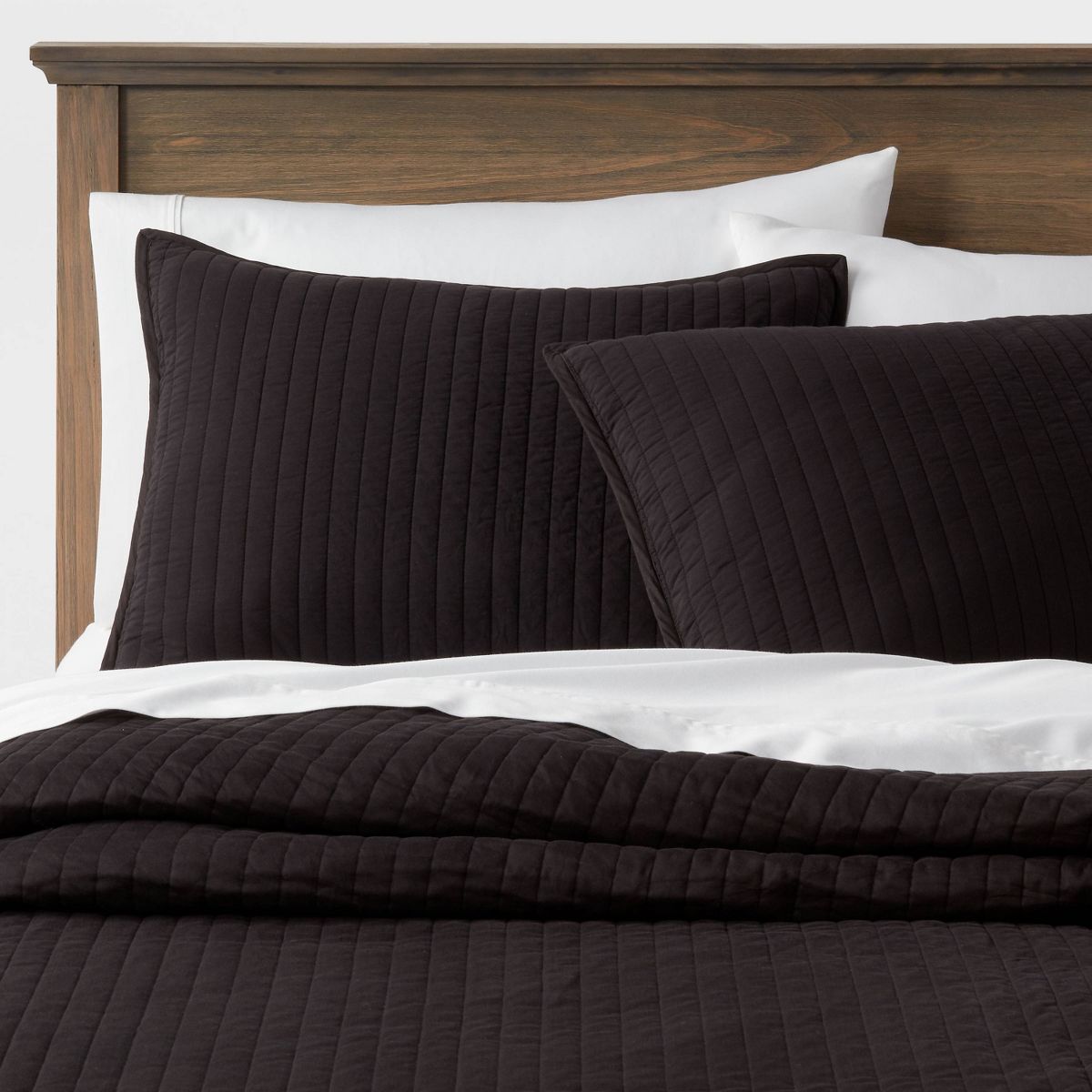 King Washed Cotton Sateen Quilt Sham Black - Threshold™: OEKO-TEX Certified, 250 Thread Count, Machine Washable