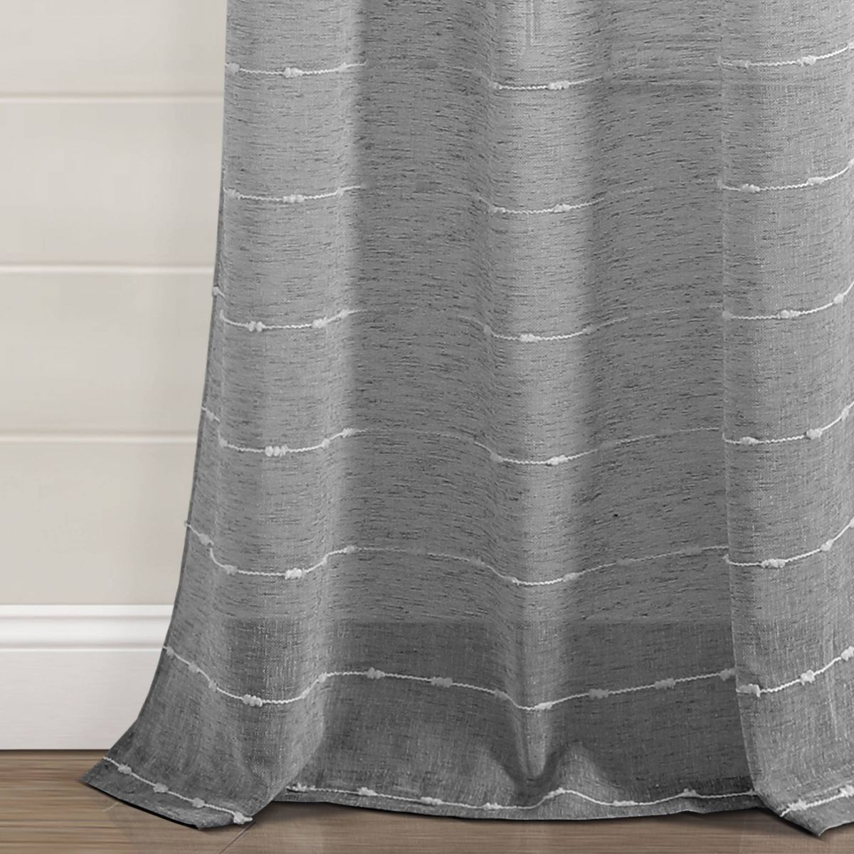 Set of 2 (120"x38") Farmhouse Textured Grommet Sheer Window Curtain Panels Dark Gray - Lush Décor: Polyester, Stripe