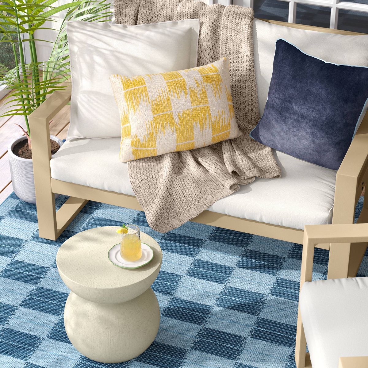 18"x18" Square Outdoor Throw Pillow Coffee/Navy Blue - Threshold™