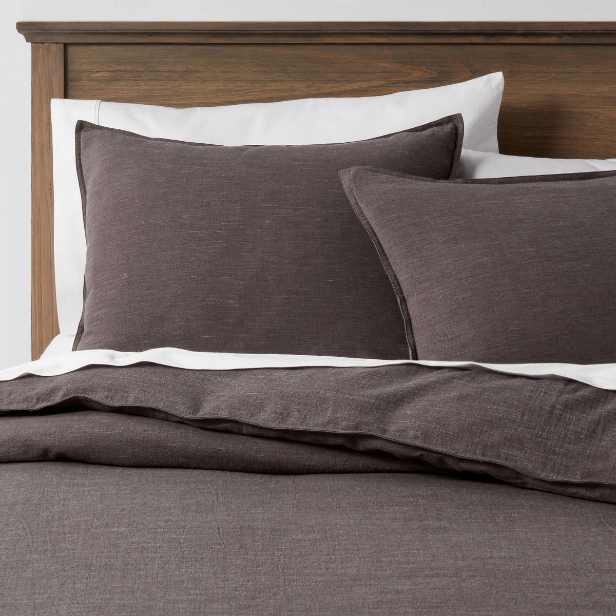 3pc Full/Queen Space Dyed Cotton Linen Duvet Cover & Sham Set Dark Gray - Threshold: Woven Texture, OEKO-TEX Certified