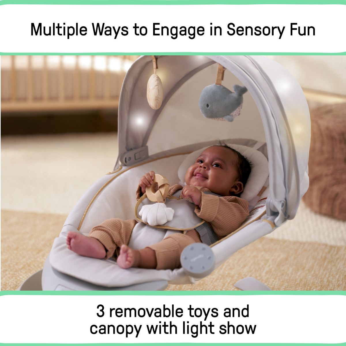 Ingenuity Inlighten 3-in-1 Bounce & Sway Baby Swing with Bluetooth & Canopy - Pebble Shore